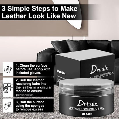 Black Leather Recoloring Balm, Leather Color Restorer Conditioner, Leather Repair Kits for Vinyl Furniture, Sofa, Car Seats, Shoes - Repair Leather Color on Faded & Scratched Leather Couches