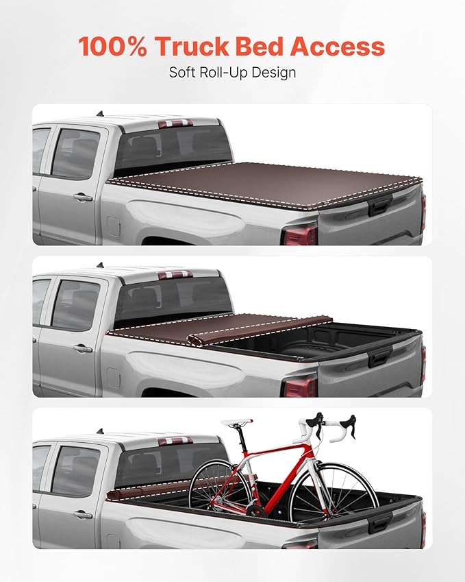 VEVOR Soft Roll-Up Truck Bed Tonneau Cover, Compatible with 2022-2026 Ford Maverick, Fits Styleside 4.5 ft (4 ft 6 in/54 in) Bed, Triple-Layer PVC Tonneau Cover with Three Aluminum Alloy Support Bars