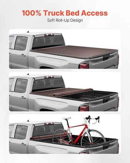 VEVOR Soft Roll-Up Truck Bed Tonneau Cover, Compatible with 2022-2026 Ford Maverick, Fits Styleside 4.5 ft (4 ft 6 in/54 in) Bed, Triple-Layer PVC Tonneau Cover with Three Aluminum Alloy Support Bars