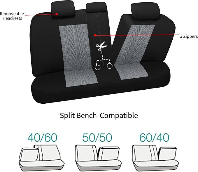VarCozy Car Seat Covers Full Set, Front & Split Rear Bench for Car, Universal Cloth SUV, Sedan, Van, Automotive Interior Covers, Airbag Compatible