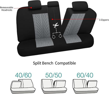 VarCozy Car Seat Covers Full Set, Front & Split Rear Bench for Car, Universal Cloth SUV, Sedan, Van, Automotive Interior Covers, Airbag Compatible