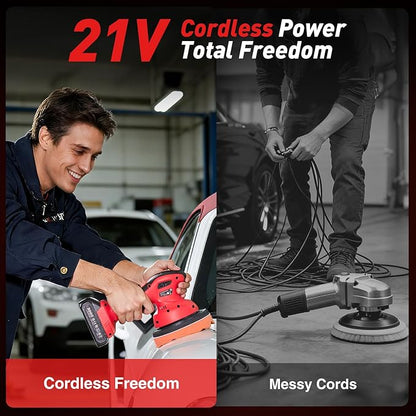 Cordless Car Buffer Polisher kit w/ 2x2000mAh 21V Batteries, 6 Inch Car buffer Waxer Kit w/ 6 Variable Speed & Extra Attachments, Polisher for Car Detailing,Boat Sanding,Scratch Removing
