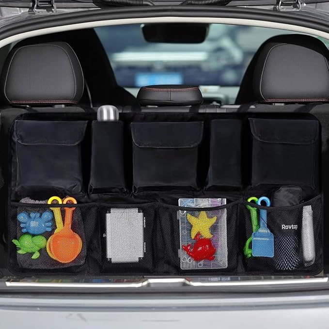 Car Trunk Organizer Large Capacity Back Seat Car Organizer with 8 Pockets Collapsible Car Storage Bag for SUV, Truck, MPV 42.5"*20" - Car Accessories Black