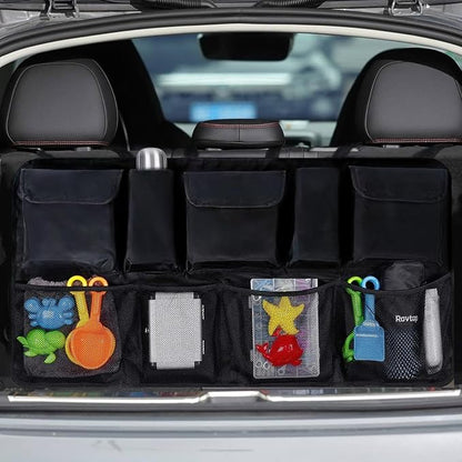 Car Trunk Organizer Large Capacity Back Seat Car Organizer with 8 Pockets Collapsible Car Storage Bag for SUV, Truck, MPV 42.5"*20" - Car Accessories Black