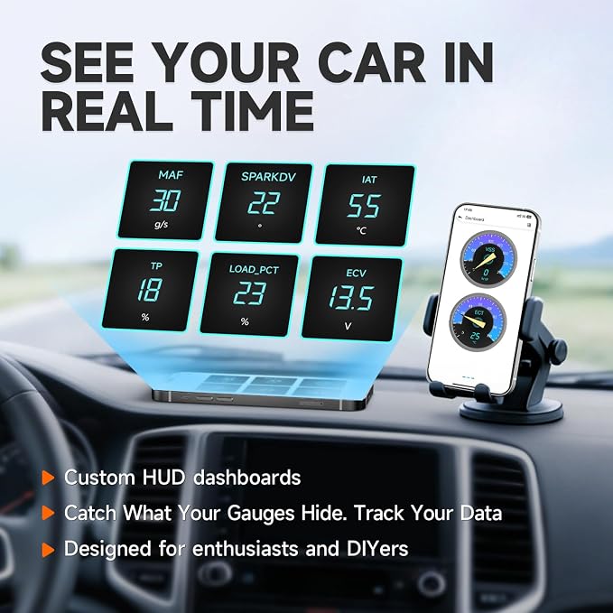 AUTOPHIX Bluetooth OBD2 Scanner for Cars - Read & Clear Engine Codes, Transmission ABS SRS Live Data, HUD Dashboards OBD2 Code Reader Diagnostic Tool to Scan OBD for iPhone & Android