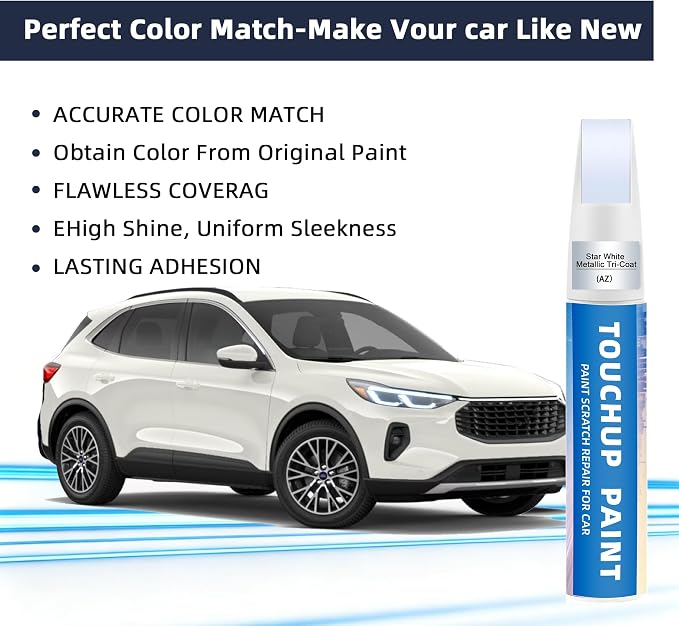 Star White Metallic Tri-Coat(AZ) Touch Up Paint Compatible with Ford 2-in-1 Car Scratch Repair Pen for Rock Chips, Door Scratches&Paint Nicks Exact Color Match Quick Dry DIY Fix for F-150 Explorer