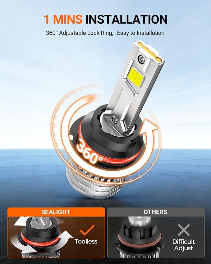 SEALIGHT H13 Bulbs, 90,000LM 14X Brightness, 9008 H13 6500K White, IP68 Waterproof 70000Hrs Lifespan, 5X Heat Dissipation driving, Plug and Play, 2 Pack