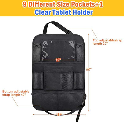 Backseat Organizer for Car, 2 PCS Seat Back Cover for Kids Toddlers with 10 Storage Pockets & 11″ Tablet Holder, Waterproof Back Seat Protector for Snacks Toys, Travel Accessories