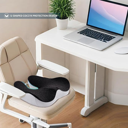Pressure Relief Seat Cushion for Long Sitting Hours on Office/Home Chair, Car, Wheelchair - Extra-Dense Memory Foam for Hip, Tailbone, Coccyx, Sciatica-Black (Light Edge)