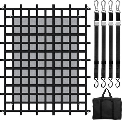 VEVOR Cargo Net with Mesh, 96 in x 81 in, Heavy Duty Truck Cargo Net-(WLL) 1,500lbs, 4 Adjustable Straps with Carabiners & S-Hooks, Truck Bed Cover for Trailer, Pickup, Boat, Jeep, SUV 6.75' x 8'