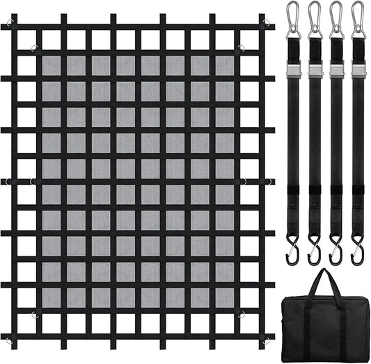 VEVOR Cargo Net with Mesh, 96 in x 81 in, Heavy Duty Truck Cargo Net-(WLL) 1,500lbs, 4 Adjustable Straps with Carabiners & S-Hooks, Truck Bed Cover for Trailer, Pickup, Boat, Jeep, SUV 6.75' x 8'