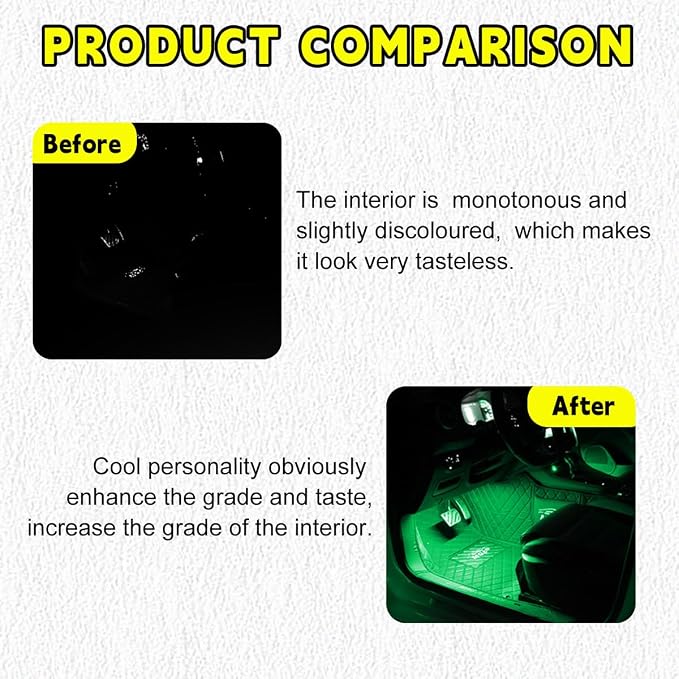Car LED Strip Light, 48 LEDs RGB Neon Interior Atmosphere Lights, 12V Under Dash Ambient Night Light, Cigarette Lighter Auto Interior Decorative Lamp, Car Accessories (Green)