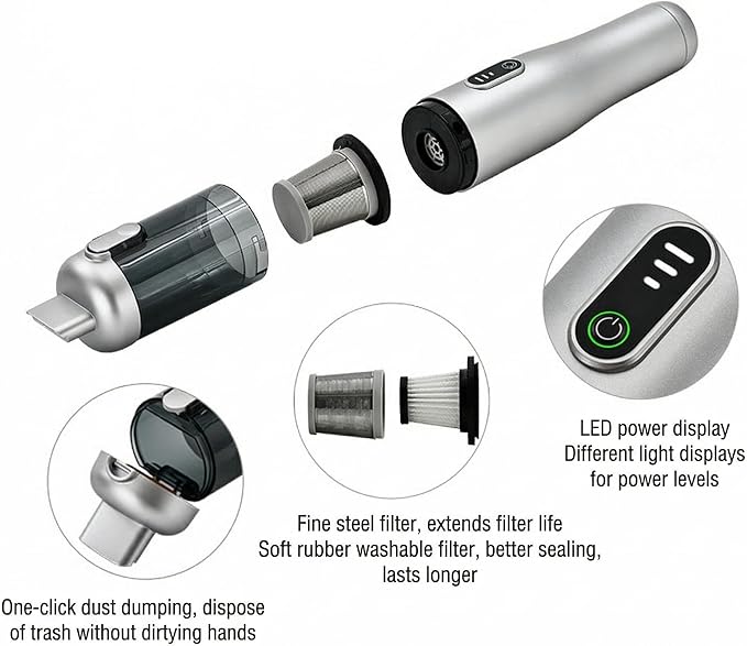 AUTOPALS Cordless Car Portable Vacuum Cleaner, 4 in 1 Suck, Blow, Inflate, Vacuum, 18000-20000Pa High Power, Type-C Charging, Battery Level Display, Multi-Nozzles for Car, Home & Pet Hair, Office