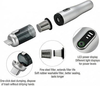 AUTOPALS Cordless Car Portable Vacuum Cleaner, 4 in 1 Suck, Blow, Inflate, Vacuum, 18000-20000Pa High Power, Type-C Charging, Battery Level Display, Multi-Nozzles for Car, Home & Pet Hair, Office