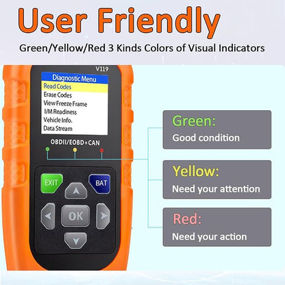 V119 OBD2 Scanner Code Reader, Check Engine Light Diagnostic Tool, Car Voltage Tester for Vehicles Since 1996