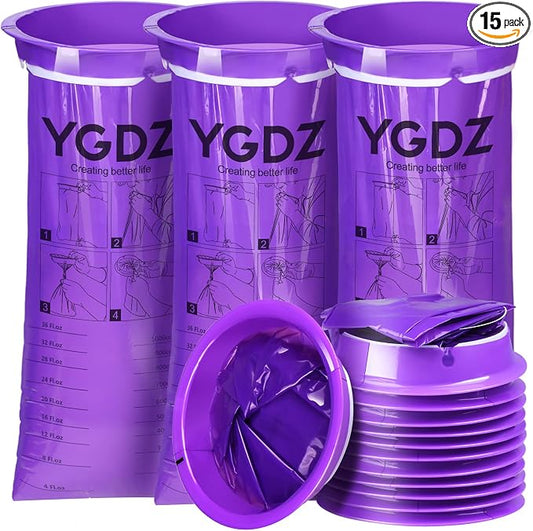 YGDZ Barf Bags, 15 Pack Vomit Bags Disposable Throw Up Emesis Bags Puke Nausea Bags for Travel Motion Sickness, Car & Aircraft, Purple