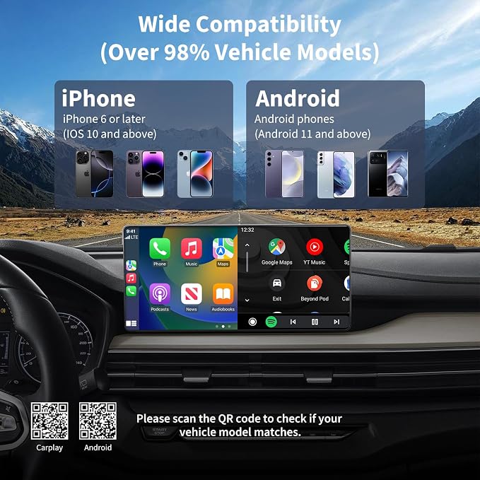 Acmount 2 in 1 Wireless Carplay Adapter & Android Auto 2026 Upgrade Wired CarPlay to Wireless, Fast Auto-Connect, Mini USB Design, Plug & Play Wireless Dongle for iPhone 6+ / Android 11+ (Lead-Gray)