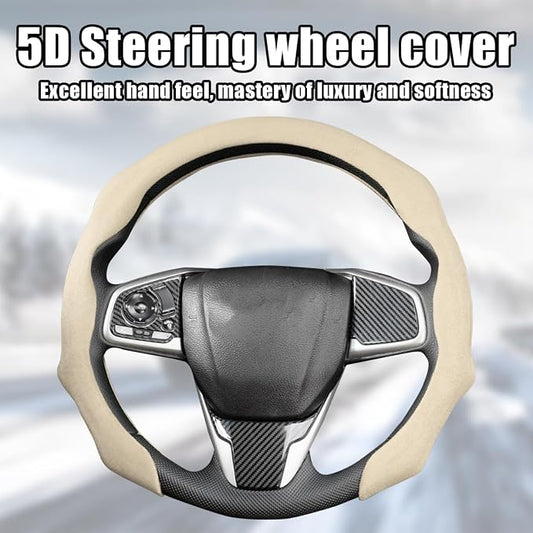 Mandark Car Steering Wheel Cover, Suede Sport Vehicle Steer Wheel Protector Fitting 15 Inch, Non-Slip Comfortable Automotive Interior Decoration Accessories, Universal for Most Cars (Light Yellow)