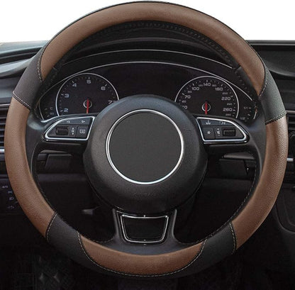 Steering Wheel Covers Black Universal Microfiber Leather, Suitable for 14 1/2-15 inch Car Steering Wheel Cover, Breathable, Anti Slip- Brown