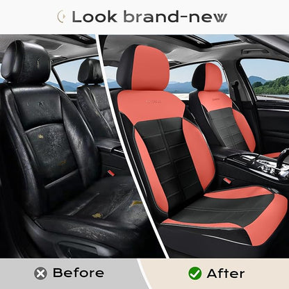 Coverado Seat Covers, Car Seat Covers Front Seats Faux Leather Automotive Seat Covers Luxury Waterproof Car Seat Cover Protectors Universal Fit for Most Cars SUV Trucks, Red&Black