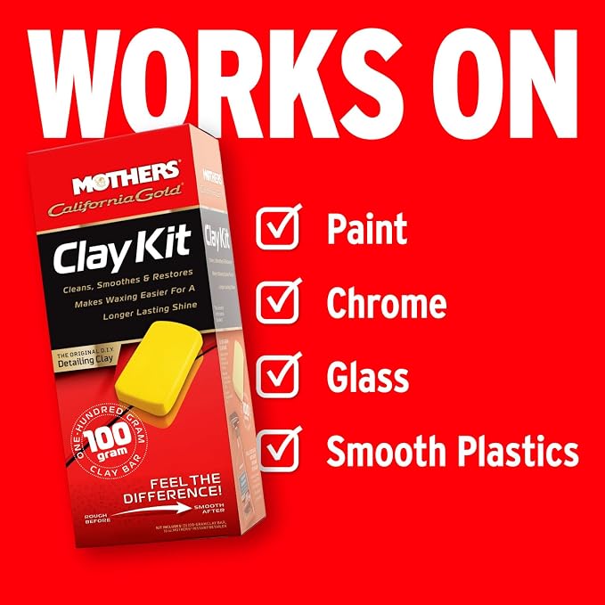 Mothers California Gold Clay Kit, 1 100-gram Clay Bar + 16 oz. Instant Detailer — Removes Contaminants, Restores Brilliance & Smoothness of Paint, Chrome, Glass & Plastics (07241)