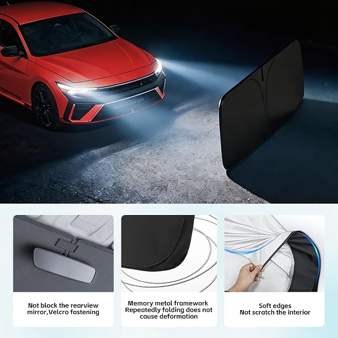 Windshield Sun Shade for Hyundai Elantra 2011-2026 Sunshade 300T Windshield Cover Blocks UV Rays Custom Fit Front Window Shades Windshield Accessories Keep Cool Foldable