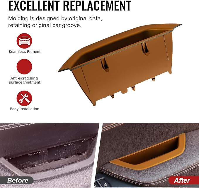 Golden Driver Side Door Armrest Handle Storage Compartment Compatible for BMW X3 F25 2010-2016 X4 F26 2014-2017 Cover Door Container Storage Box Door Armrest Cover