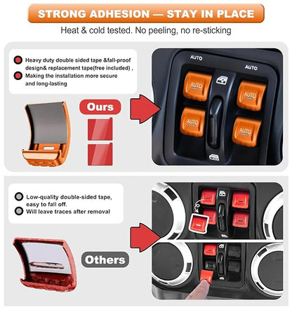 Upgrade Metal Window Switch Button Cover Fit for Jeep Wrangler JK JKU 2018 2017 2016 2015 2014 2013 2012 2011 Accessories,Interior Trim Kit 4PCS (Orange)