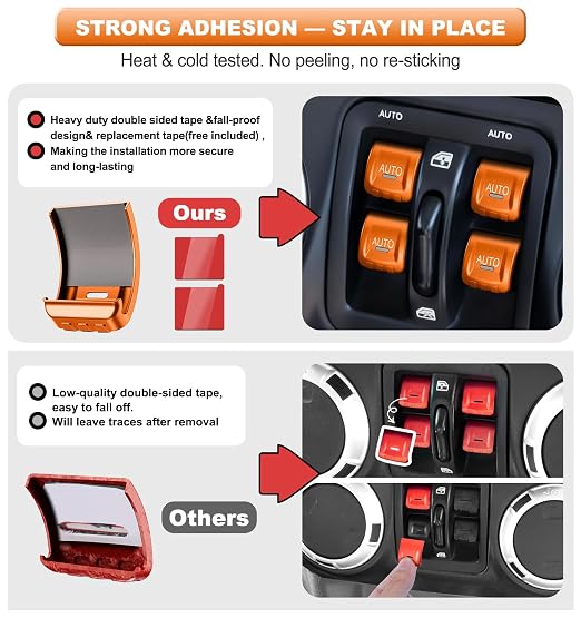 Upgrade Metal Window Switch Button Cover Fit for Jeep Wrangler JK JKU 2018 2017 2016 2015 2014 2013 2012 2011 Accessories,Interior Trim Kit 4PCS (Orange)