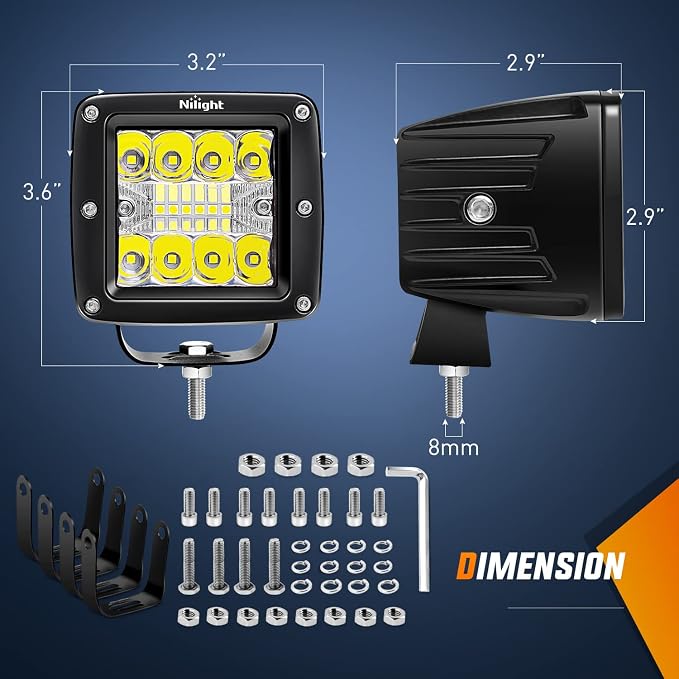 Nilight 4PCS LED Pods 3Inch 42W LED Cubes Upgraded Spot Flood Combo Driving Backup Reverse Light Bar w/Off Road Wiring Harness Kit -4 Leads for Pickup Car Trucks ATV UTV SUV, 2 Years Warranty