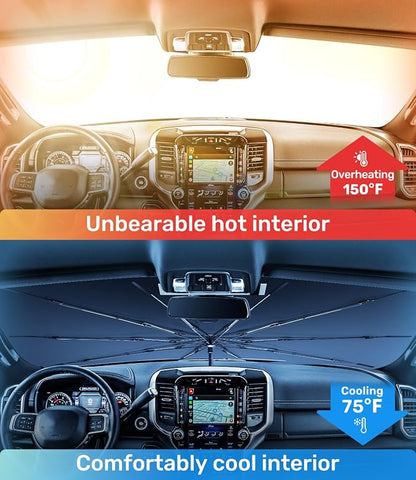 Zanch Upgrade Windshield Sun Shade, Custom Fit for Dodge RAM 1500 2500 3500 [Titanium-Silver Reflective Coating] Blocks 99% UV & Heat, Sunshade Umbrella for RAM 1500 2500 3500, 2015...2023 2024 2025