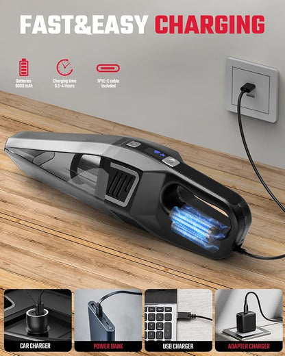 Handheld Vacuum Cordless, 9000PA Strong Suction, 2 Suction Modes, Fast Type-C Charging, Lightweight, Portable Car Vacuum Cleaner for Home Pet Office.