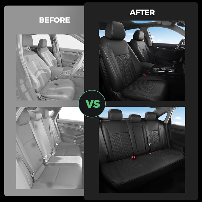 for Honda Civic Leather Seat Covers, Hatchback Sport LX 2022-2026, Custom Fit Car Seat Cover Full Set, Waterproof Accessories, Black (60/40 Split Benches-W/O Rear Armrest)