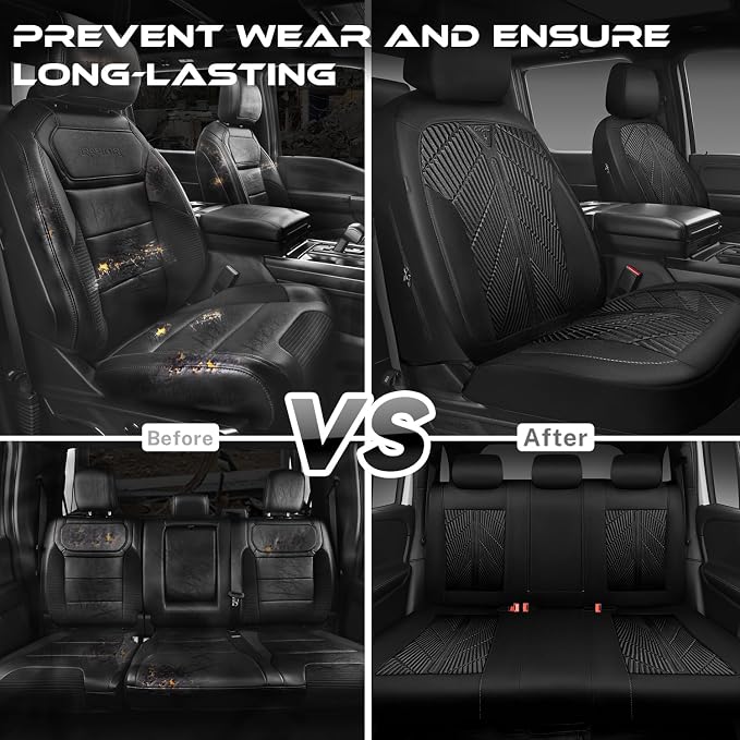 CAR PASS Waterproof Car Seat Covers Full Set,Neoprene Wetsuit, All-Weather Non-Slip Durable, Universal Fit for SUV, Sedans, Trucks, Vans, with Armrest & Airbag Compatibable, All Black