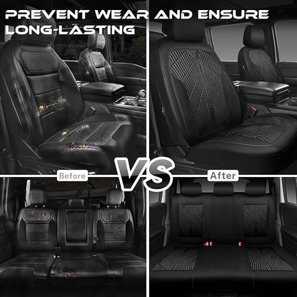 CAR PASS Waterproof Car Seat Covers Full Set,Neoprene Wetsuit, All-Weather Non-Slip Durable, Universal Fit for SUV, Sedans, Trucks, Vans, with Armrest & Airbag Compatibable, All Black