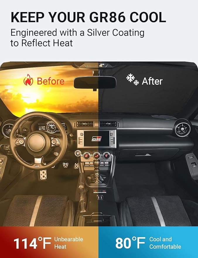 Proadsy 2026 Upgrade Front Windshield Sun Shade Foldable Sunshade Protector Custom Fit 2017-2025 GR86 Accessories