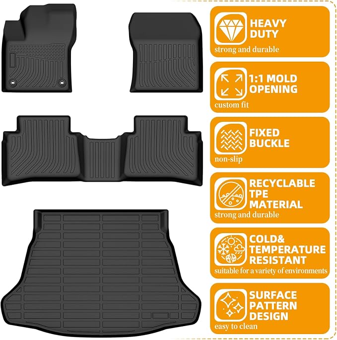 Floor Mats for Toyota Prius 2016 2017 2018 2019 2020 2021 2022(NOT for Prius c or Prius v), Front Rear Mats & Cargo Liner, TPE Non-Slip Waterproof Summer Winter Car Accessories