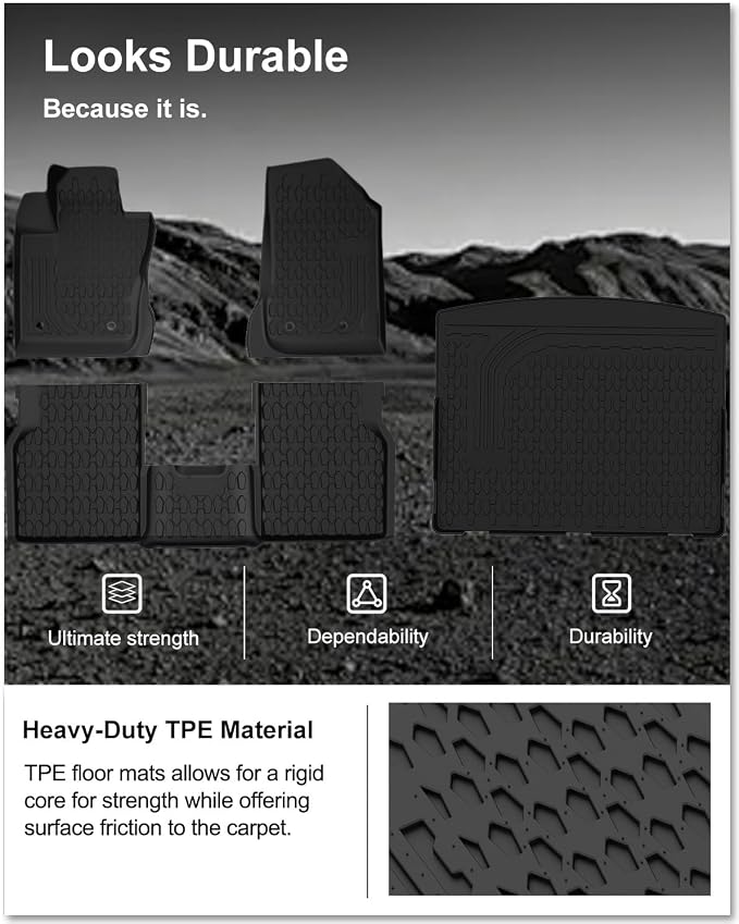 KIWI MASTER Floor Mats & Cargo Mat for 2017-2026 Jeep Compass, OEM Replacement ‎82214651 ‎82214666, Custom Fit All Weather Car Mats, Heavy Duty TPE Floor Liners, Front & Rear & Trunk Mat Set, Black