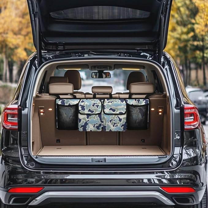 Fish Hunting Car Trunk Organizer Foldable Vehicle Interior Cargo Organizers Accessories Backseat Hanging Organizer with 4 Storage Bag Suitable for Most Cars,SUV,Sedan