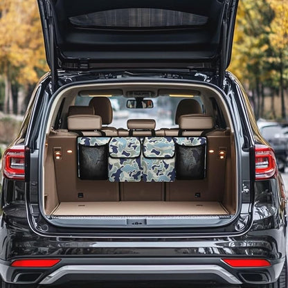 Fish Hunting Car Trunk Organizer Foldable Vehicle Interior Cargo Organizers Accessories Backseat Hanging Organizer with 4 Storage Bag Suitable for Most Cars,SUV,Sedan