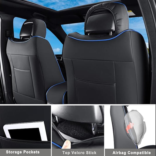 Huidasource Upgrade Grand Cherokee Seat Covers, Full Coverage Waterproof Leather Car Seat Covers, Custom Seat Cushion Protector Fit for Grand Cherokee 2011-2021 (Full Set/Black&Blue)