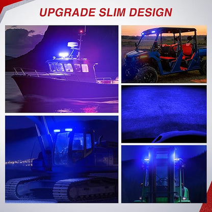 Nilight Slim LED Light Bar 2Pcs 7 Inch 16LED Single Row Spot Flood Combo Blue Off Road Driving Fog Fishing Hunting Emergency Safety Signal Lighting for 12V 24V ATV UTV Pickup Truck Tractor Boat