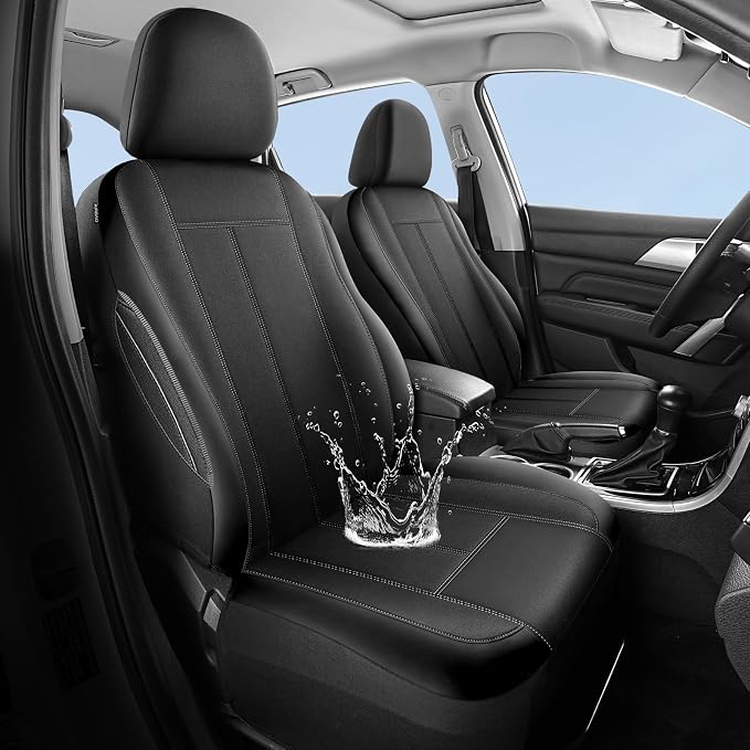 HChengkikz Car Seat Covers Front Seat, Waterproof Neoprene Car Seat Covers, Car Seat Covers Airbag Compatible, Universal Automotive Comfort for Most Cars, Trucks, SUVs (Black)