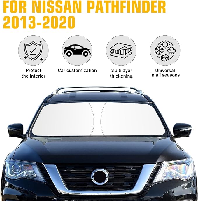 Windshield Sun Shade for Nissan Pathfinder 2013-2020 Foldable Sun Visor Protector for Pathfinder Accessories Sunshade Car Front Window Sunshades Blocks UV Rays