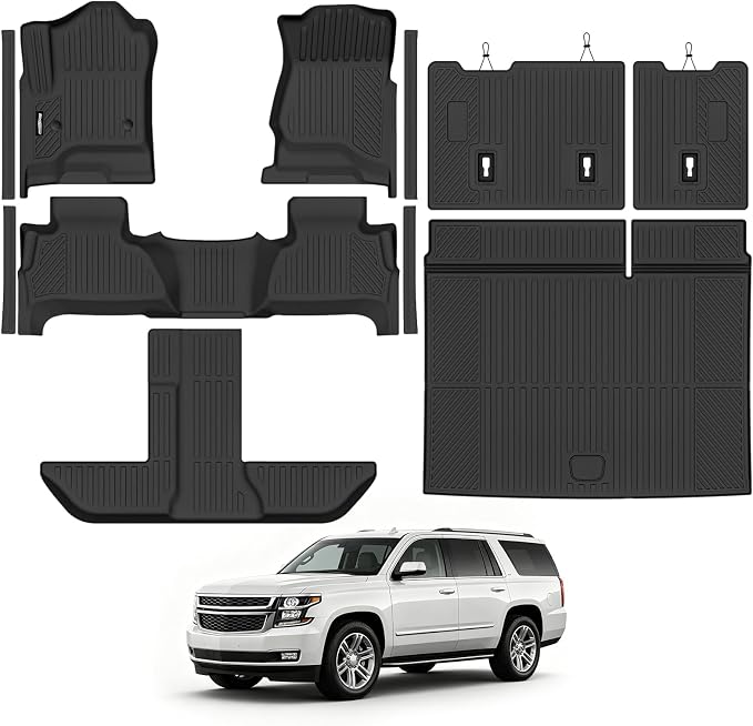 Floor Mats for 2015-2020 Chevrolet Suburban/GMC Yukon XL 8 Seats Bench Seats, Trunk Mat and 2nd/3rd Backrest Mat & Door Sill Guard All Weather TPE Protector for Chevy Suburban Accessories