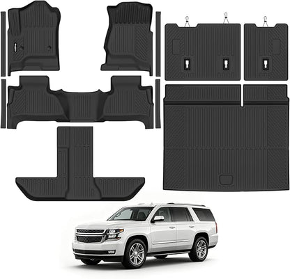 Floor Mats for 2015-2020 Chevrolet Suburban/GMC Yukon XL 8 Seats Bench Seats, Trunk Mat and 2nd/3rd Backrest Mat & Door Sill Guard All Weather TPE Protector for Chevy Suburban Accessories