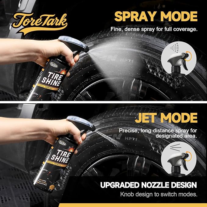 toretark Ceramic Tire Shine Spray — High-Gloss Wet Look Tire Coating with Ultra-Dense Nylon Brush Applicator, UV Protection, Long-Lasting Shine for Car Truck RV Motorcycle (16 Fl Oz)