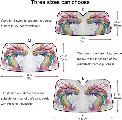 Watercolor Dragon Windshield Sun Shade for Car Auto SUV Truck Foldable Front Window Sunshade Sun Visor Protector Block UV Rays Reflect Heat, 55" x 28"