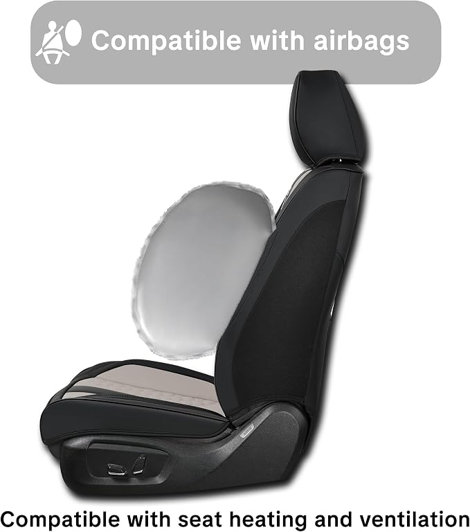 Car Seat Cover Set, Interior Accessories, Black and Gray, Waterproof Leather, With Lumbar Support, Airbag Compatible, Non-slip, 5-Piece Full Set, Pet-Friendly Car Seat Covers, Fits Most Vehicle Models