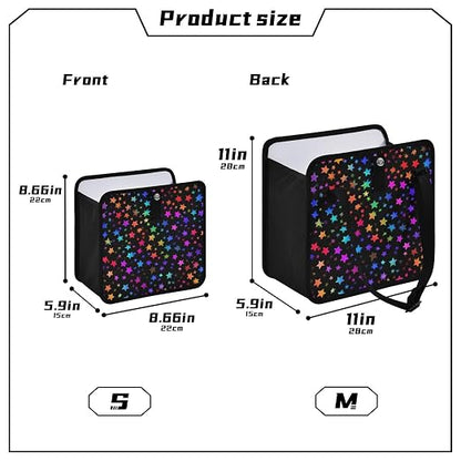 Car Trash Can Organizer Bin with Adjustable Strap for Back Front Seat Console Waterproof Leakproof Collapsible Portable 8.66 Inch Vibrant Rainbow Stars